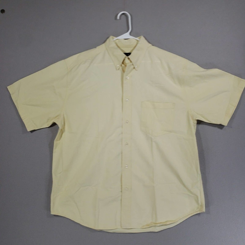 Eddie Bauer Shirt Mens L Yellow Short Sleeve Button Down Cotton Vintage
